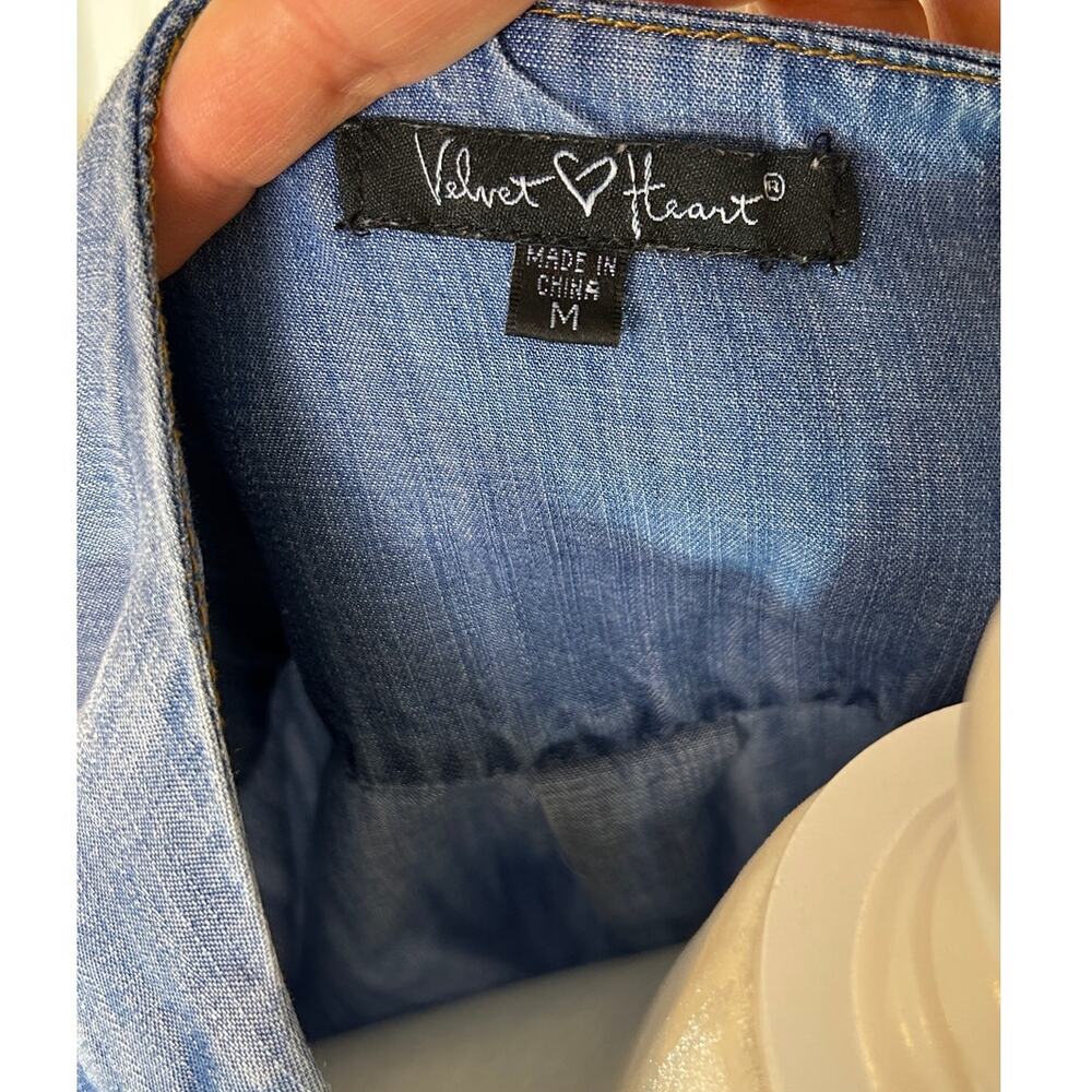 Velvet Heart Women's Size M Chambray Lace Up Roll Tab Sleeve Dress #0239 - Picture 9 of 14